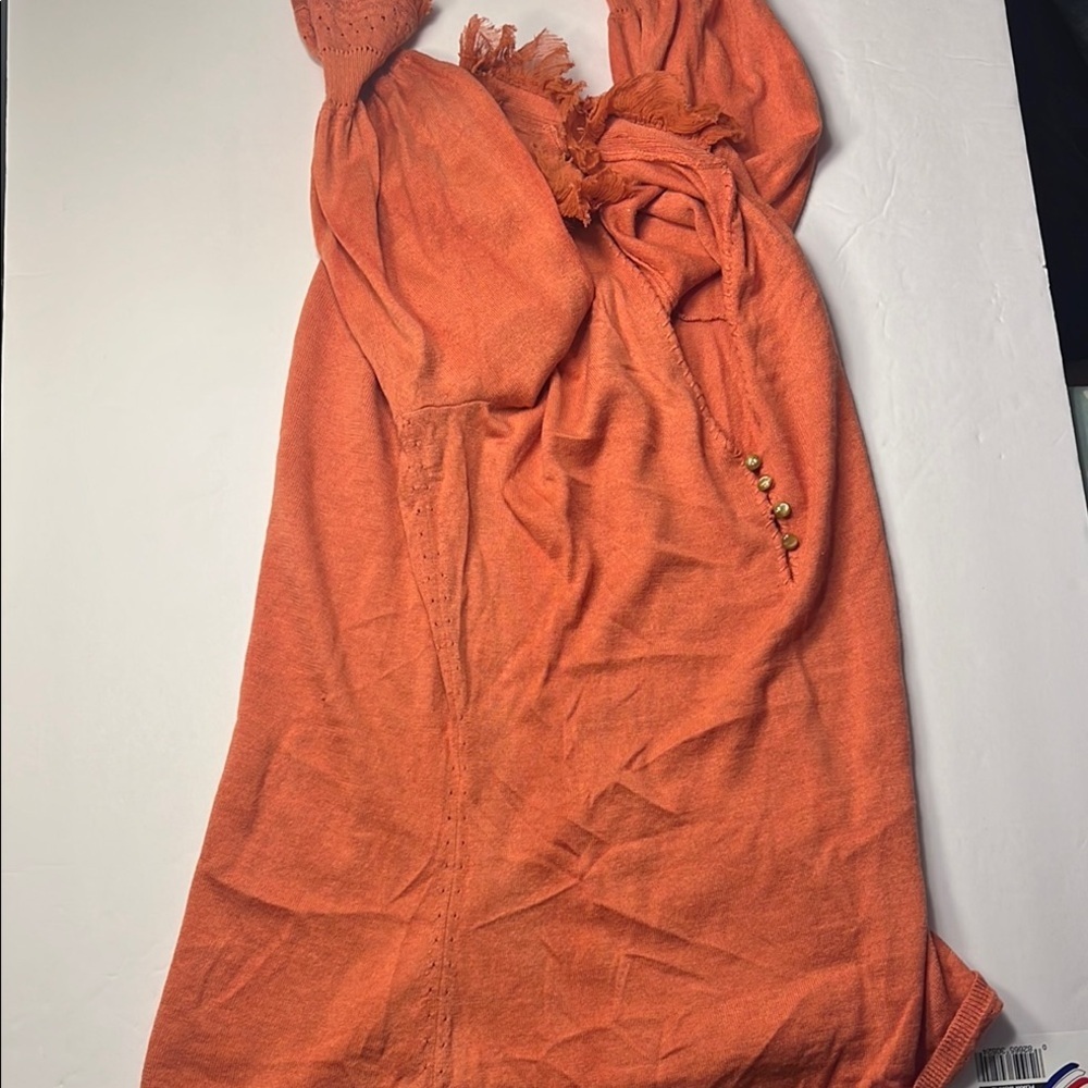 Elie Tahari Coral Orange Ruffled 3/4 Sleeve Blouse Size XS Cashmere COTTAGECORE - Picture 5 of 8